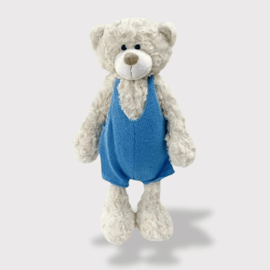 Bear Stuffed Animal - White in Blue Overalls