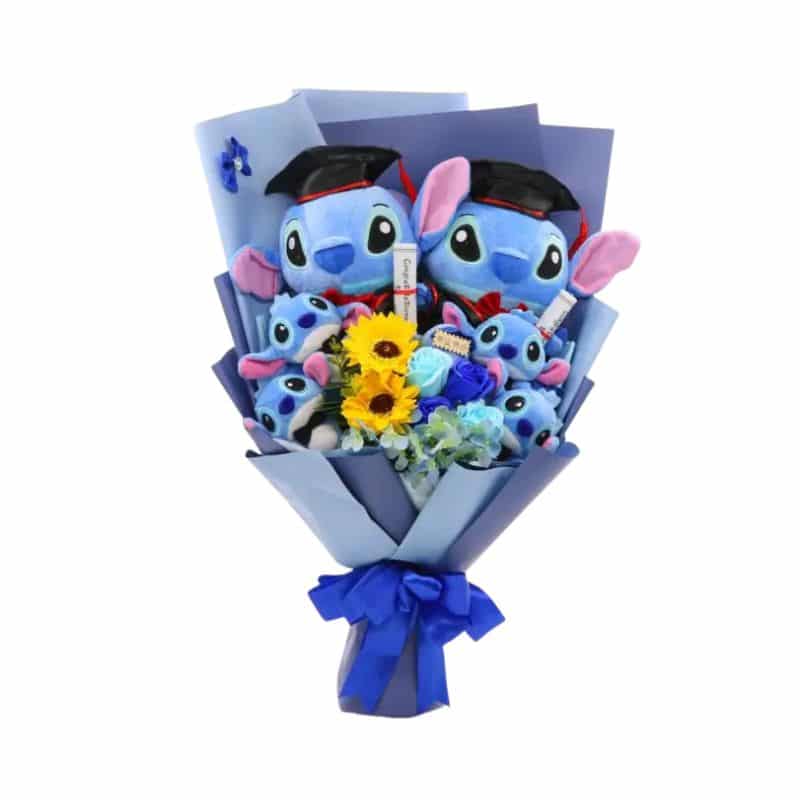 Stitch Plush Bouquet with Flowers
