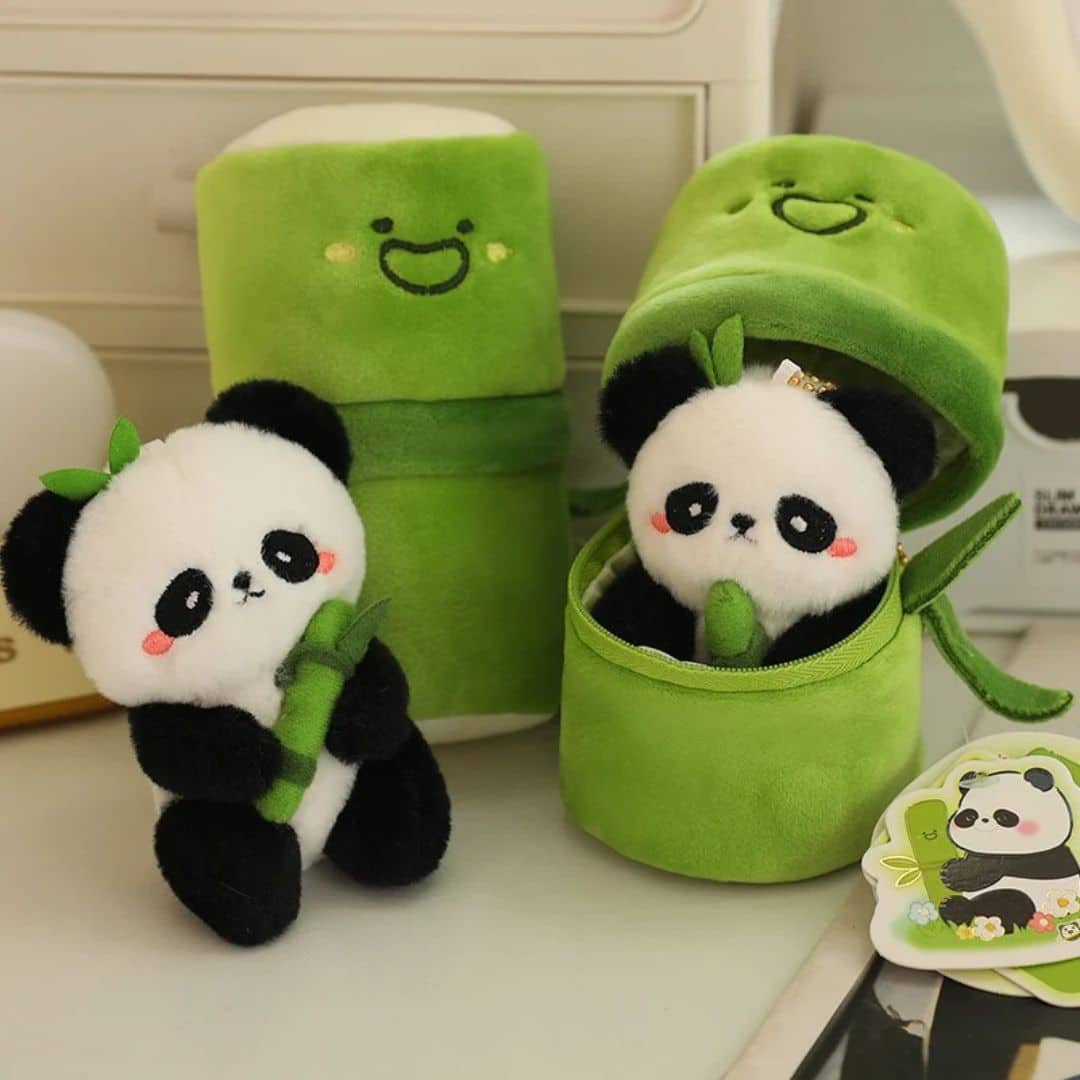 Panda Stuffed Animal in a Bamboo Tube