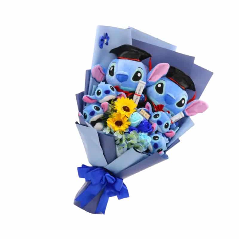 Stitch Plush Bouquet with Flowers